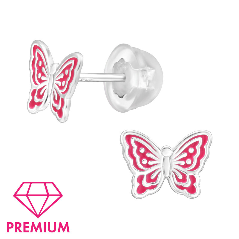 Pillangó pink gyerek prémium ezüst stift fülbevaló