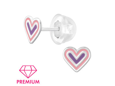 Szív Lila Pink gyerek prémium stift fülbevaló 925 ezüst