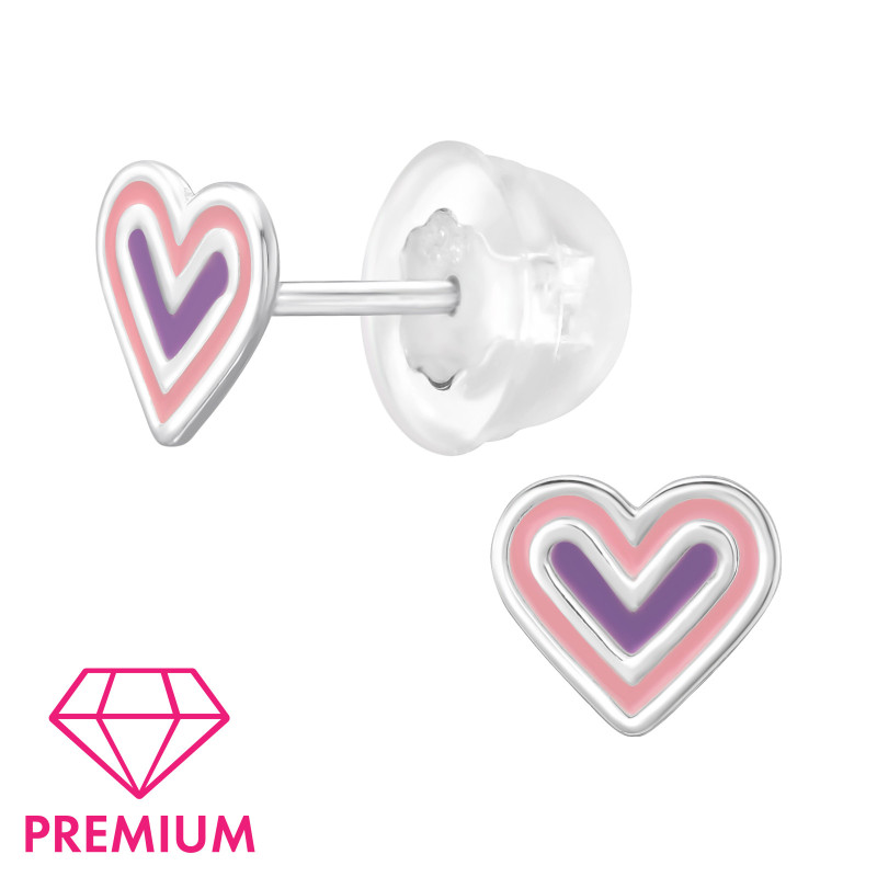 Szív Lila Pink gyerek prémium stift fülbevaló 925 ezüst