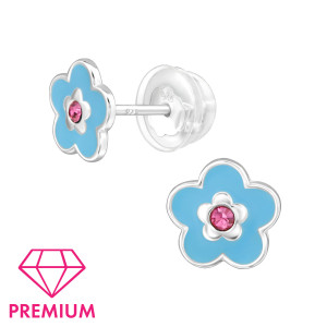 Kék Virág prémium ezüst stift gyerek fülbevaló