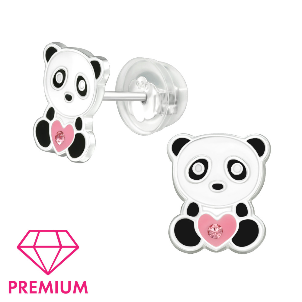 Pandamackó szívvel gyerek prémium stift fülbevaló 925 ezüst