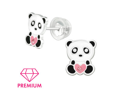 Pandamackó szívvel gyerek prémium stift fülbevaló 925 ezüst Pandamackó szívvel gyerek prémium stift fülbevaló 925 ezüst