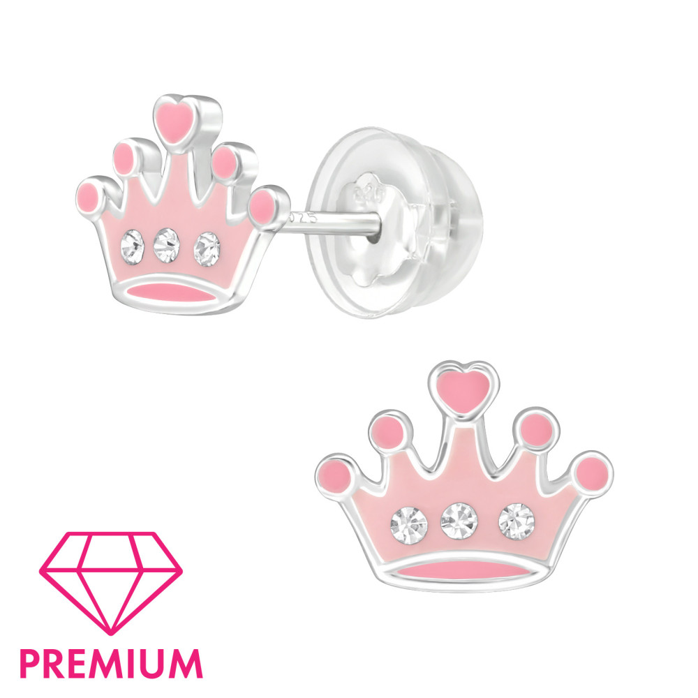 Pink korona gyerek prémium stift fülbevaló 925 ezüst Pink korona gyerek prémium stift fülbevaló 925 ezüst