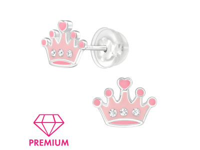 Pink korona gyerek prémium stift fülbevaló 925 ezüst Pink korona gyerek prémium stift fülbevaló 925 ezüst