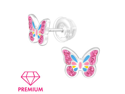 Pink pillangó prémium kristály ezüst stift gyerek fülbevaló Pink pillangó prémium kristály ezüst stift gyerek fülbevaló