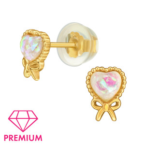 Masni Szívvel gyerek prémium stift fülbevaló 925 ezüst, 24k aranyozott