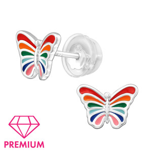 Színes Pillangó gyerek prémium stift fülbevaló 925 ezüst