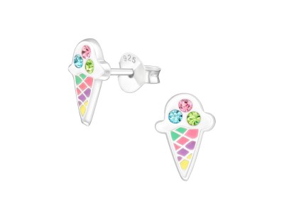 Színes fagylalt kristály fülbevaló, fagyi tölcsérben 