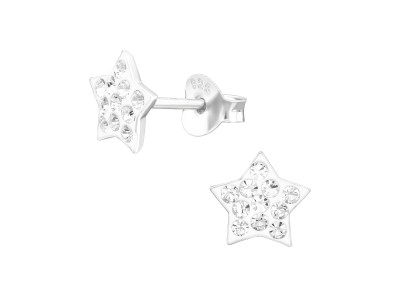 Fehér csillag gyerek fülbevaló, stift, kristály, 925 ezüst Fehér csillag gyerek fülbevaló, stift, kristály, 925 ezüst