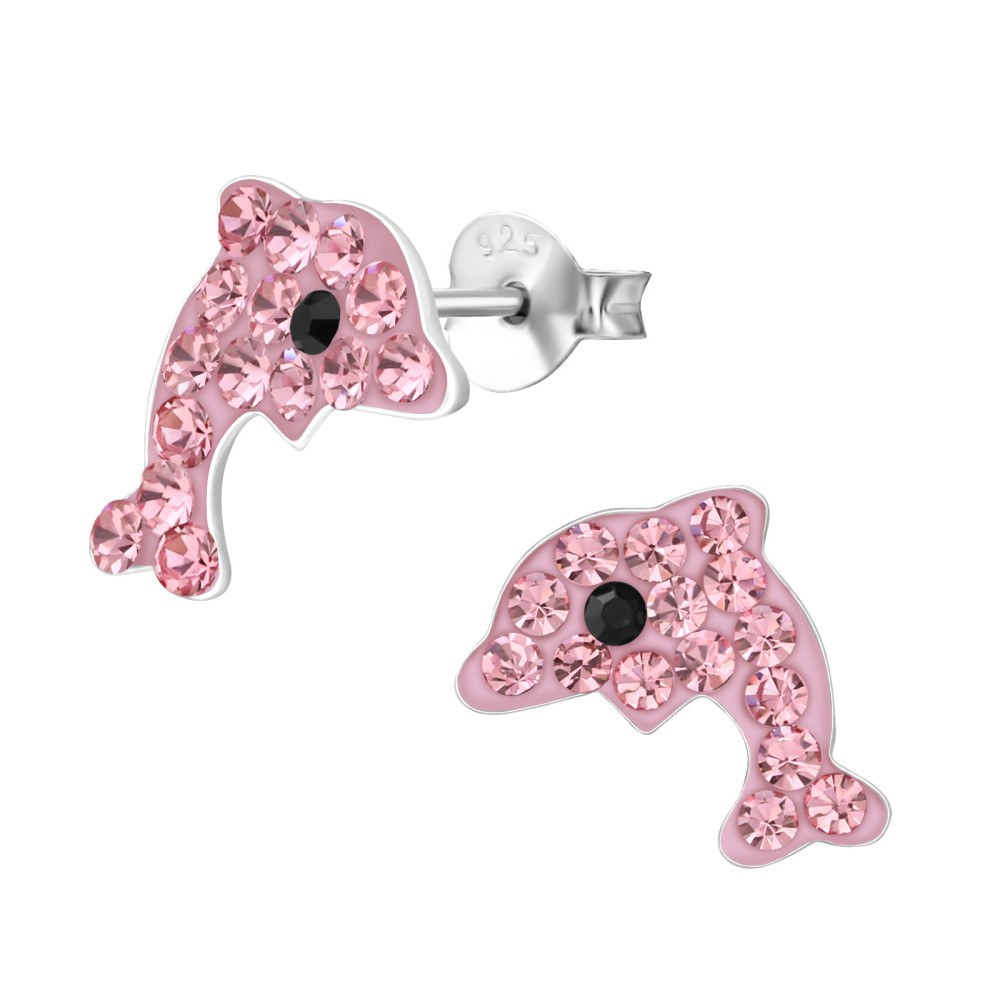 Delfin ezüst kislány fülbevaló, pink