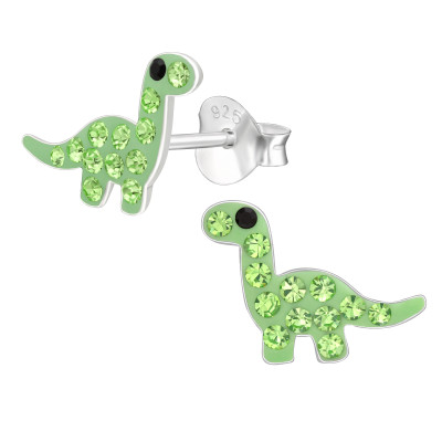 Zöld köves brontoszaurusz dinoszaurusz stift ezüst lány fülbevaló