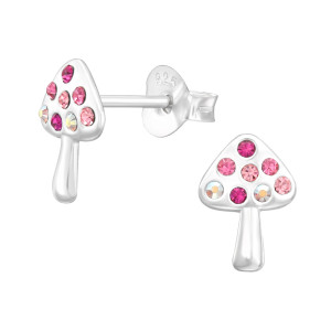 Gomba gyerek fülbevaló, stift, kristály, 925 ezüst