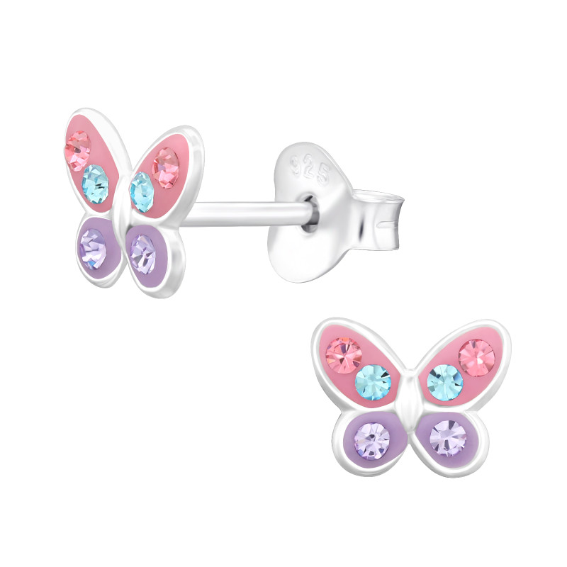 Lila rózsaszín kristályos lepkés kislány fülbevaló