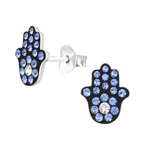 Hamsa kéz gyerek fülbevaló, stift, kristály, 925 ezüst