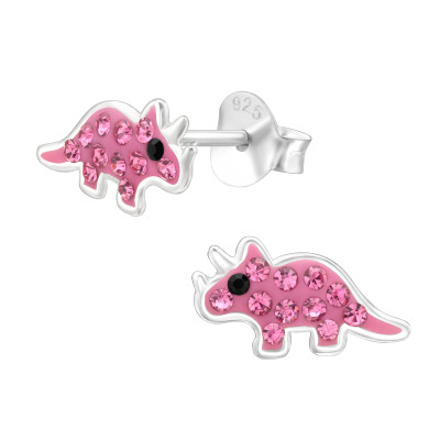 Triceratopsz dinoszaurusz 925 ezüst stift gyerek fülbevaló, pink