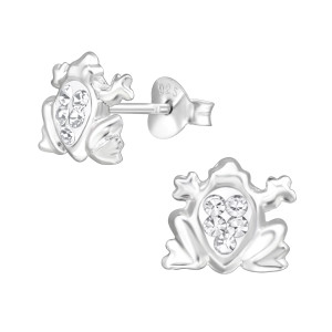 Békás lila gyerek fülbevaló, stift, kristály, 925 ezüst