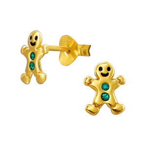 Mézeskalács emberke aranyozott gyerek stift 925 ezüst kristály fülbevaló