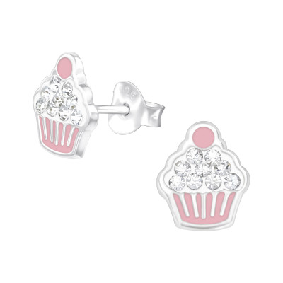 cupcake tejszínhabbal gyerek fülbevaló, stift, kristály, 925 ezüst