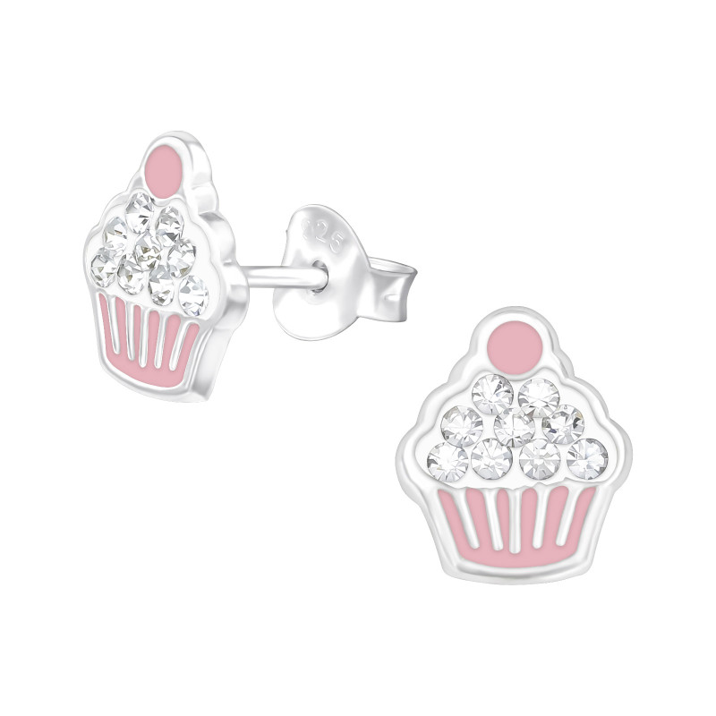cupcake tejszínhabbal gyerek fülbevaló, stift, kristály, 925 ezüst