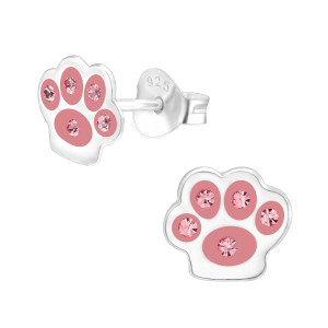 Mancsos gyerek fülbevaló, stift, kristály, 925 ezüst