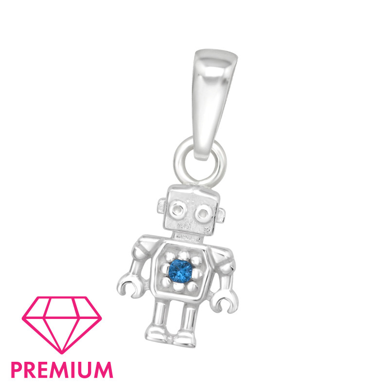 Robot kék köves gyerek prémium ezüst medál