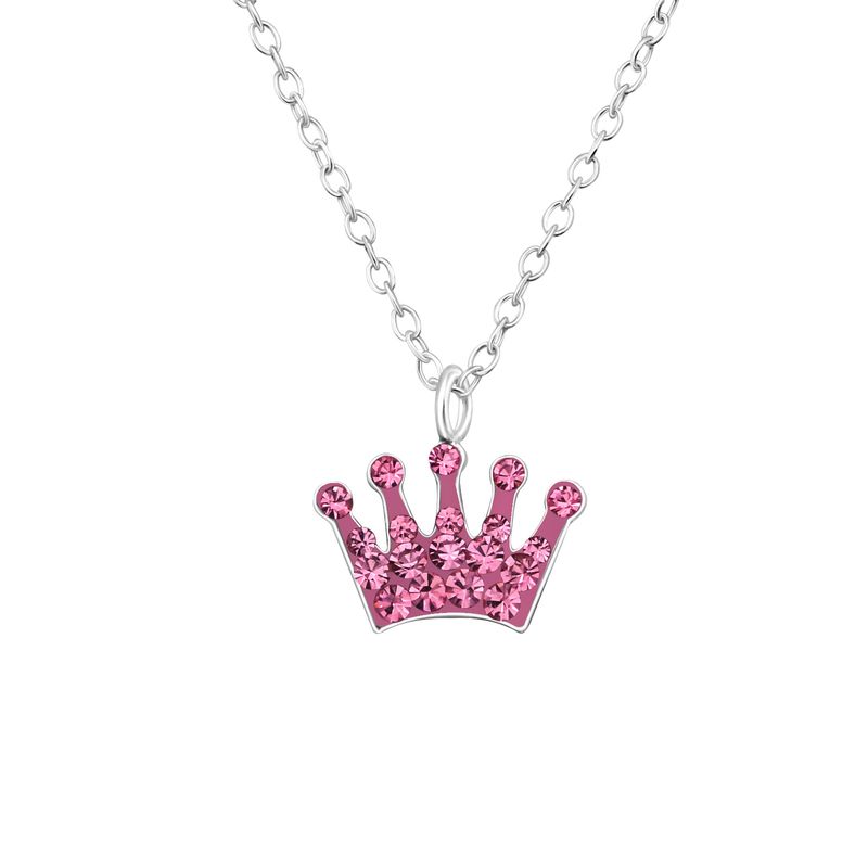 Pink korona kristály gyerek kislány nyaklánc, 925 ezüst