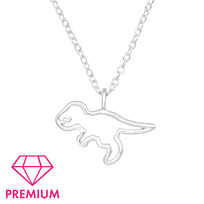 Dinoszaurusz T-Rex körvonal, minimal prémium ezüst nyaklánc