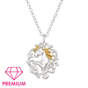 Ló és Koszorú prémium ezüst gyerek kislány nyaklánc