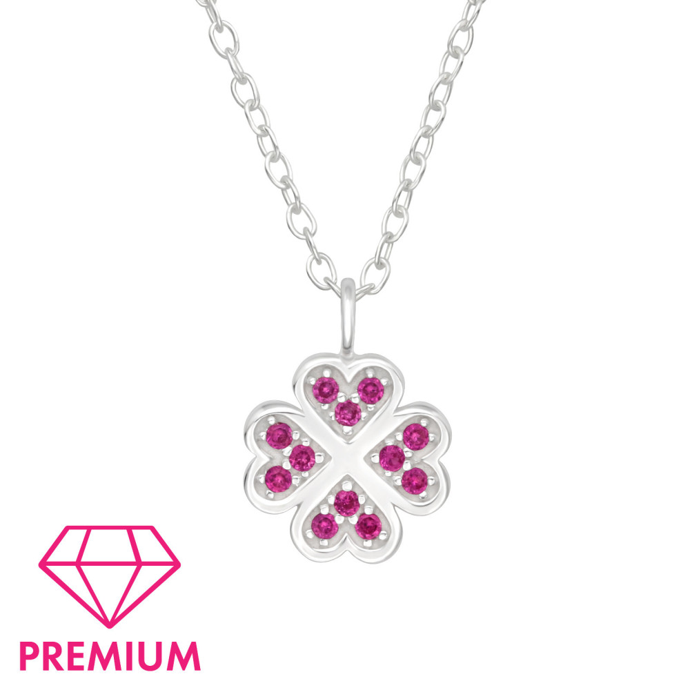 4 levelű lóhere pink köves gyerek prémium ezüst kislány nyaklánc 4 levelű lóhere pink köves gyerek prémium ezüst kislány nyaklánc