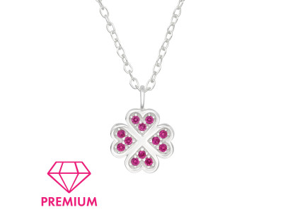4 levelű lóhere pink köves gyerek prémium ezüst kislány nyaklánc 4 levelű lóhere pink köves gyerek prémium ezüst kislány nyaklánc