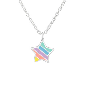 Csíkos csillag gyerek kislány nyaklánc, 925 ezüst