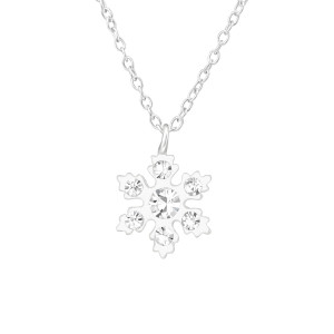 Hópehely kristály gyerek kislány nyaklánc, 925 ezüst