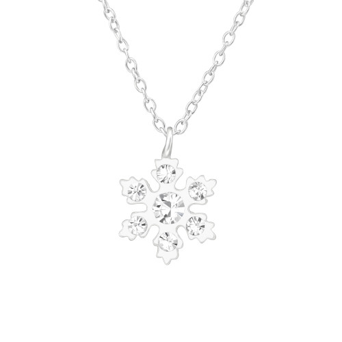 Hópehely kristály gyerek kislány nyaklánc, 925 ezüst