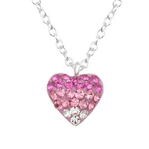 Rózsaszín színátmenetes kristály gyerek kislány nyaklánc, 925 ezüst