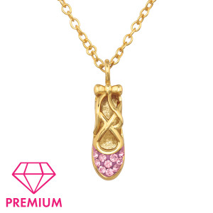 Aranyozott balerina kislánycipő prémium gyerek nyaklánc, 925 ezüst Aranyozott balerina kislánycipő prémium gyerek nyaklánc, 925 ezüst