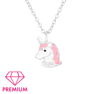 Egyszarvú fejes, köves ezüst gyerek prémium kislány nyaklánc