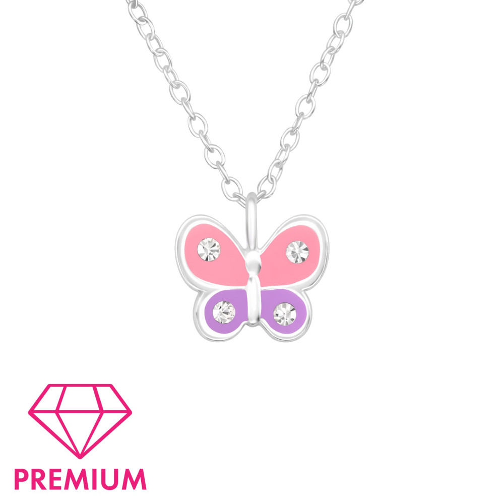 Pink, lila pillangós ezüst prémium gyerek kislány nyaklánc Pink, lila pillangós ezüst prémium gyerek kislány nyaklánc