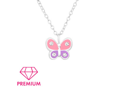 Pink, lila pillangós ezüst prémium gyerek kislány nyaklánc Pink, lila pillangós ezüst prémium gyerek kislány nyaklánc