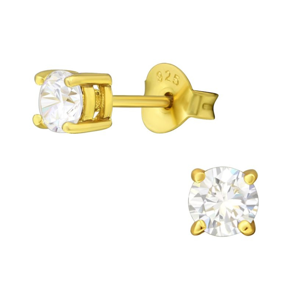 Alap stift négyzet köves 24k aranyozott gyerek fülbevaló 925 ezüst - 4mm Alap stift négyzet köves 24k aranyozott gyerek fülbevaló 925 ezüst - 4mm
