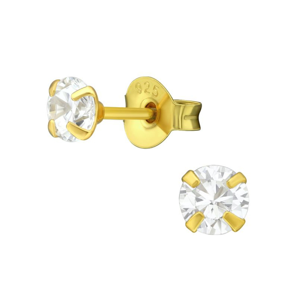 Alap stift kerek köves 4-es foglalatú 24k aranyozott kislány fülbevaló 925 ezüst - 4mm Alap stift kerek köves 4-es foglalatú 24k aranyozott kislány fülbevaló 925 ezüst - 4mm
