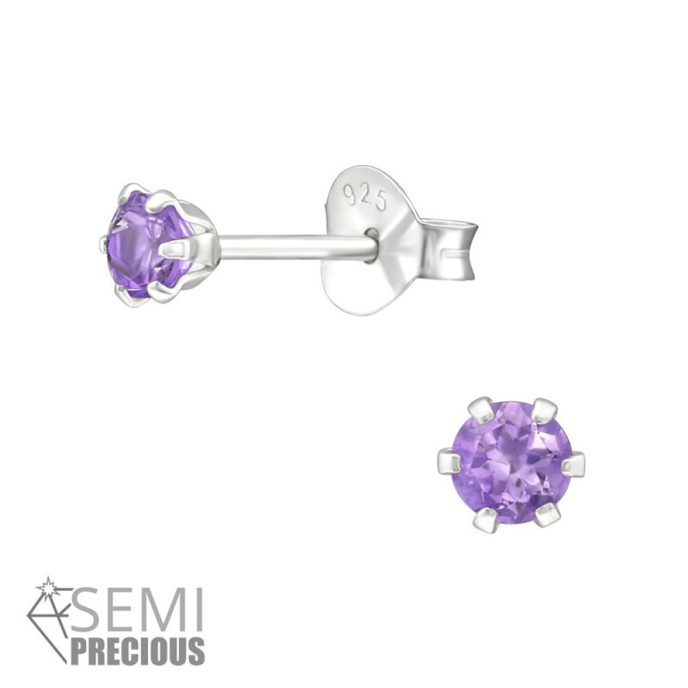 3mm kerek Féldrágaköves stift 925 ezüst gyerek fülbevaló