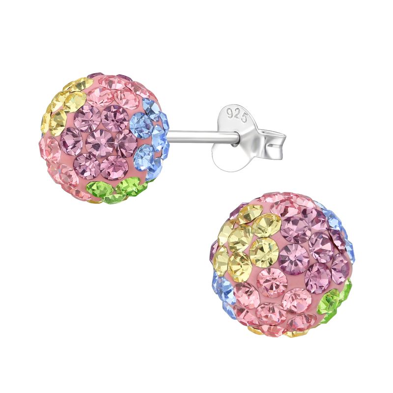 Kristály gömb színes stift ezüst gyerek fülbevaló - 8mm