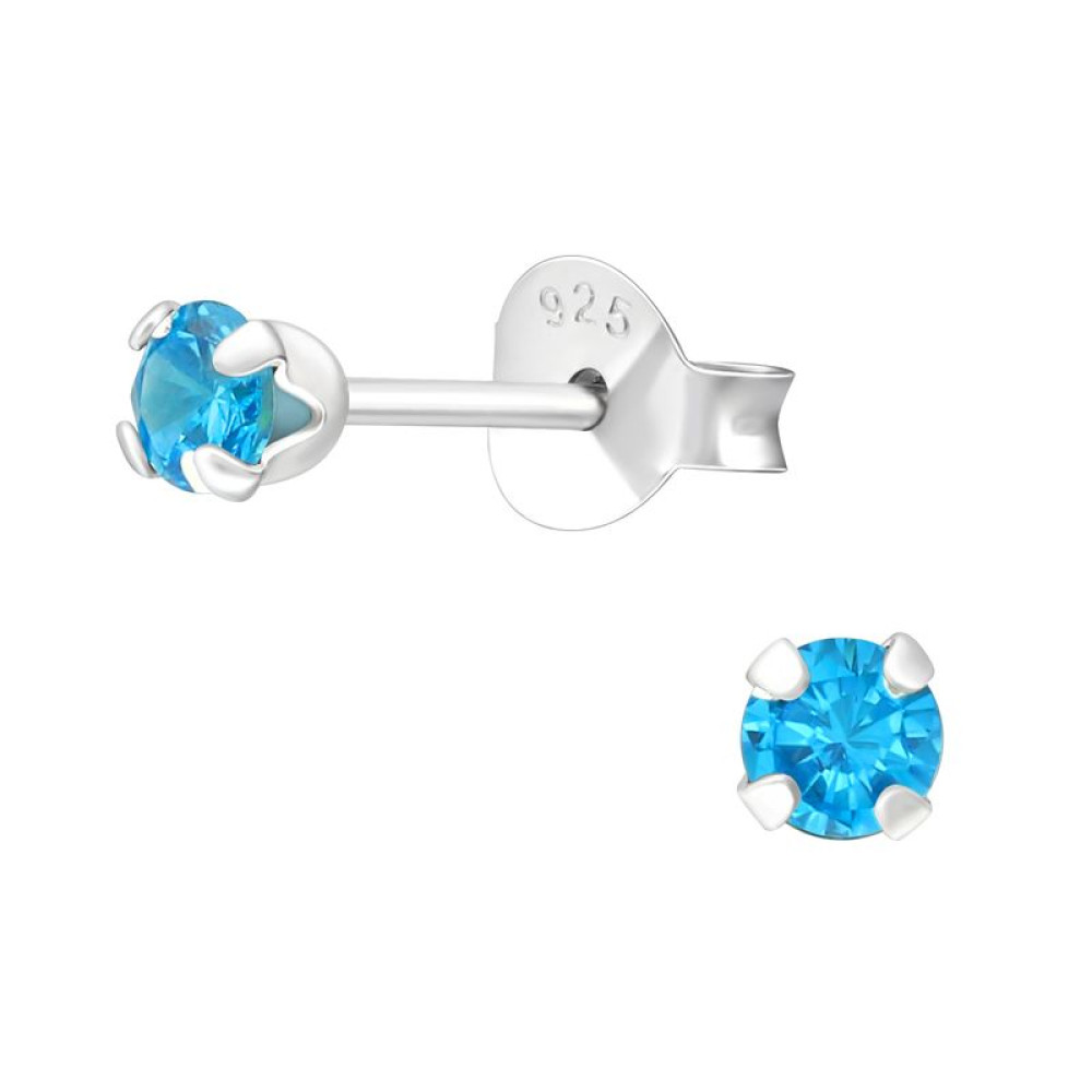 Alap stift kerek, köves gyerek fülbevaló 925 ezüst - 3mm
