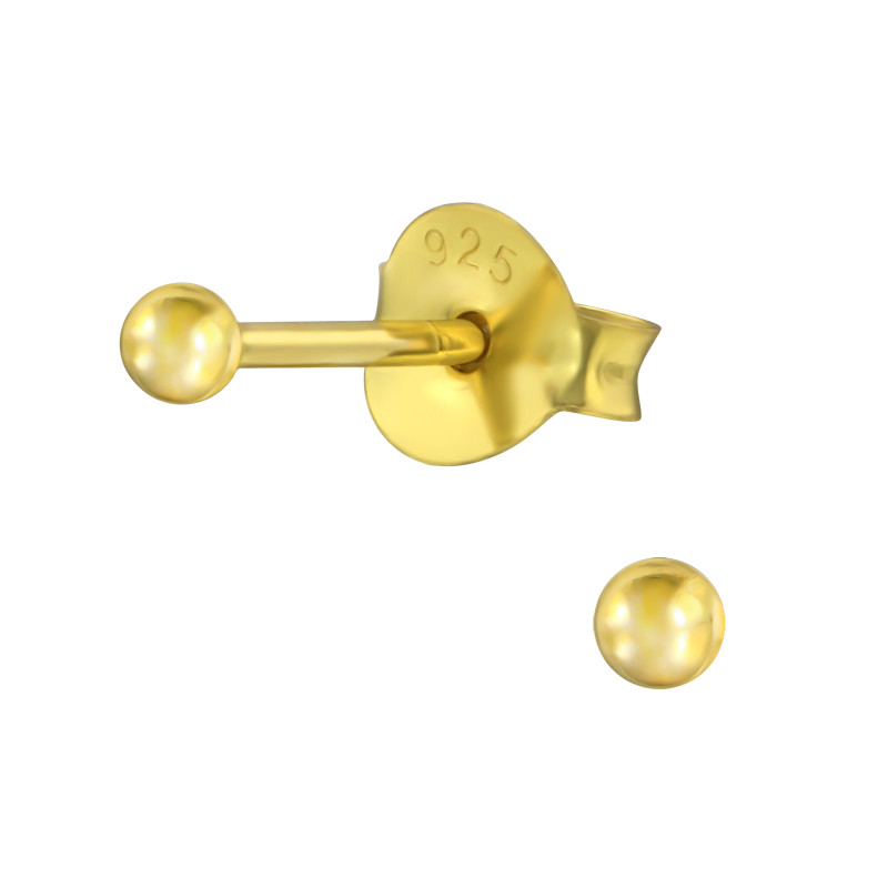 Alap stift 24k aranyozott gyerek fülbevaló 925 ezüst - 2mm