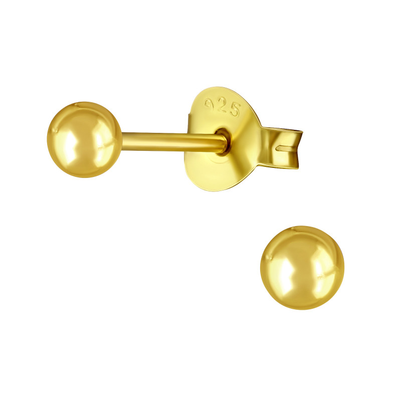 Alap stift 24k aranyozott kislány fülbevaló 925 ezüst - 3mm