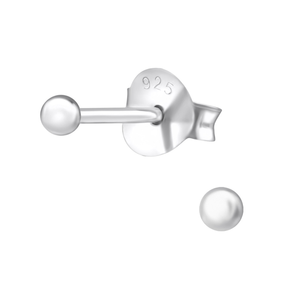 Egyszerű gömb stift ezüst gyerek fülbevaló - 2mm