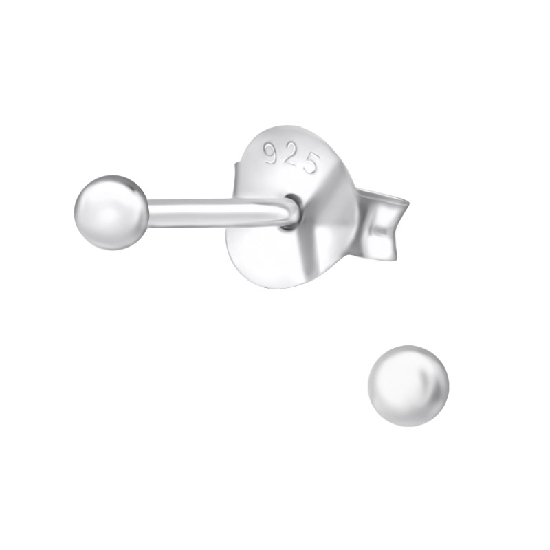 Egyszerű gömb stift ezüst gyerek fülbevaló - 2mm