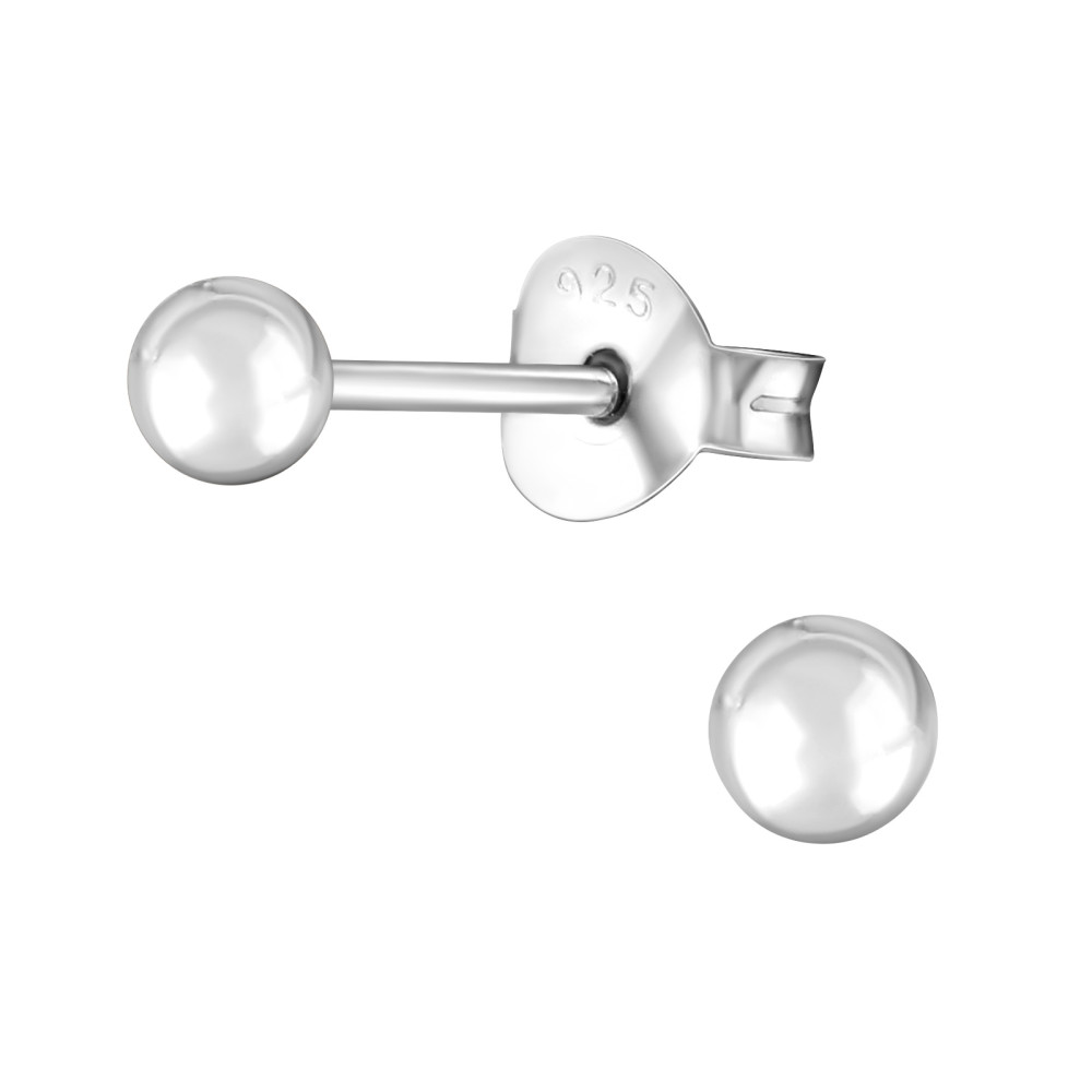 Egyszerű gömb stift ezüst gyerek fülbevaló - 3mm