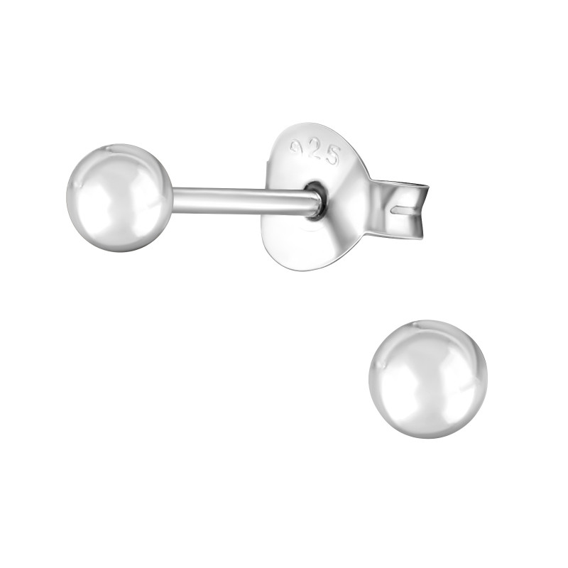 Egyszerű gömb stift ezüst gyerek fülbevaló - 3mm