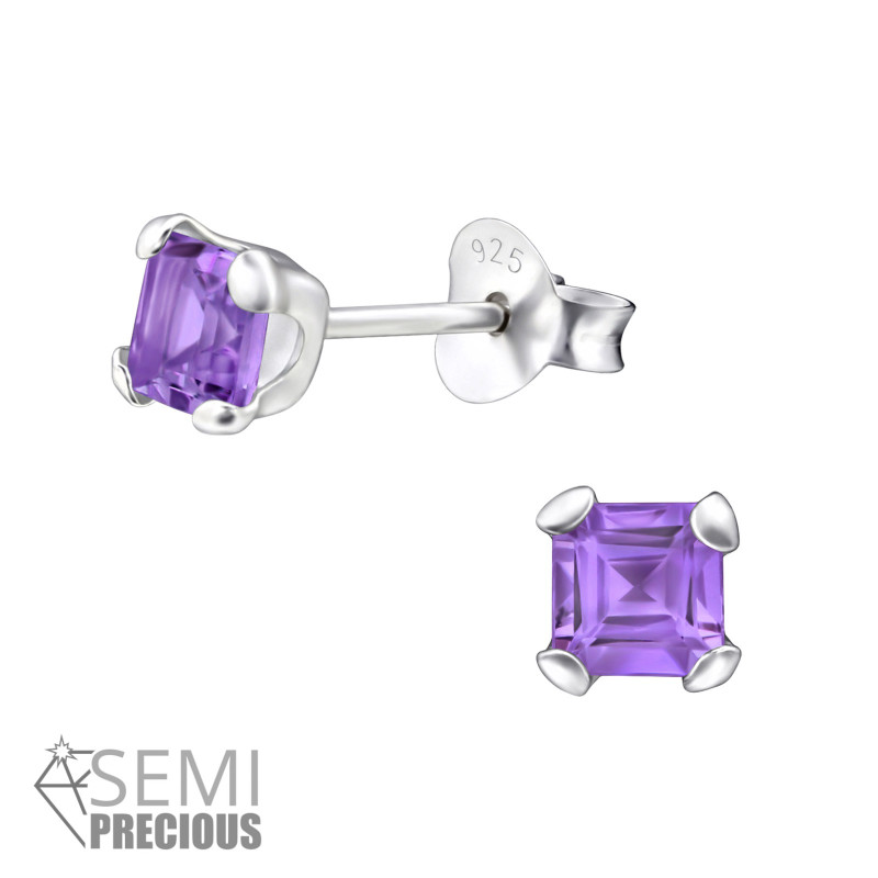 4mm négyzet Féldrágaköves stift 925 ezüst lány fülbevaló